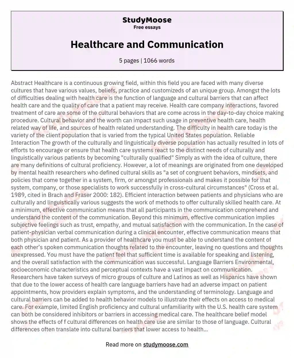 Healthcare and Communication essay