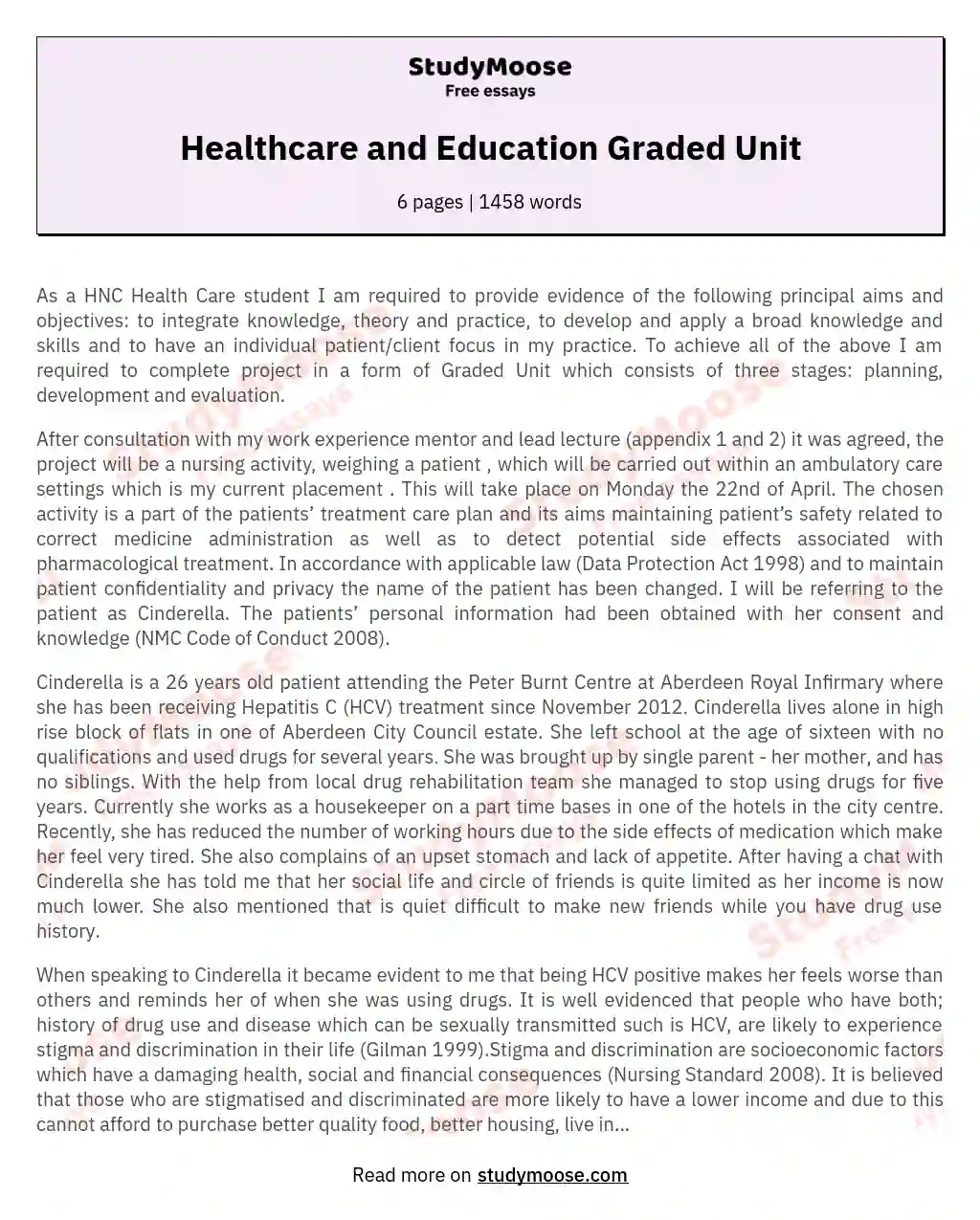 Healthcare and Education Graded Unit essay
