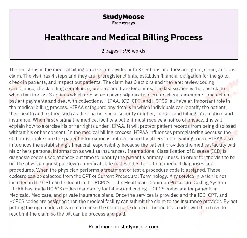 Healthcare and Medical Billing Process essay