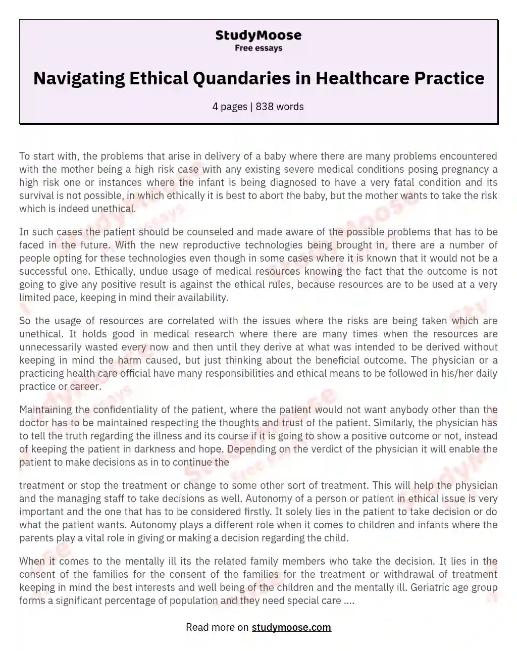Navigating Ethical Quandaries in Healthcare Practice essay