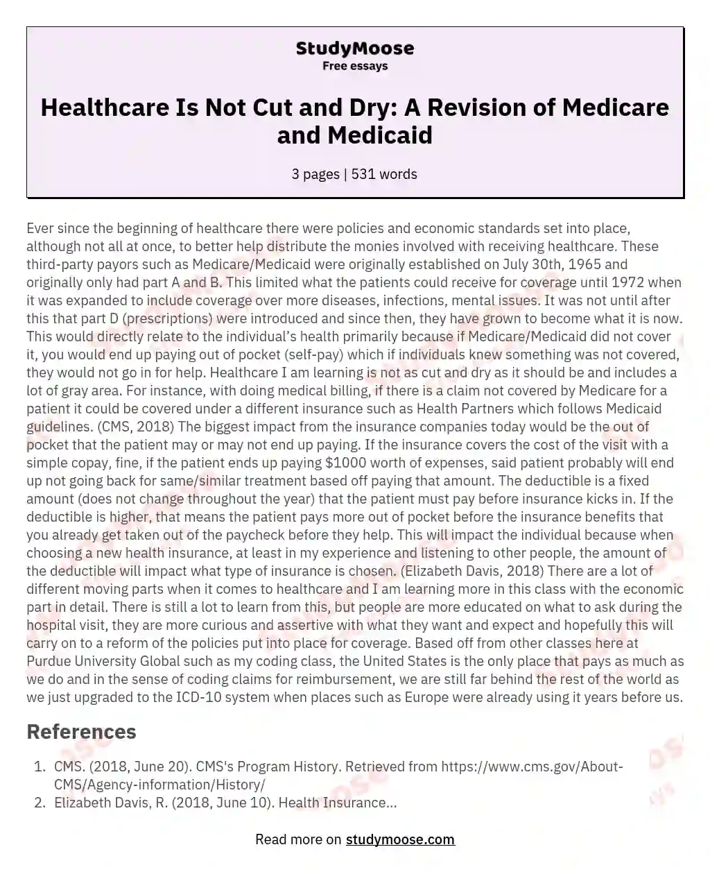 Healthcare Is Not Cut and Dry: A Revision of Medicare and Medicaid essay