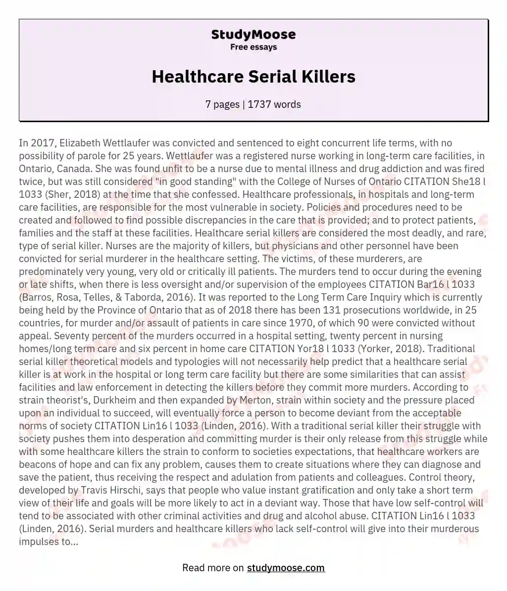 Healthcare Serial Killers