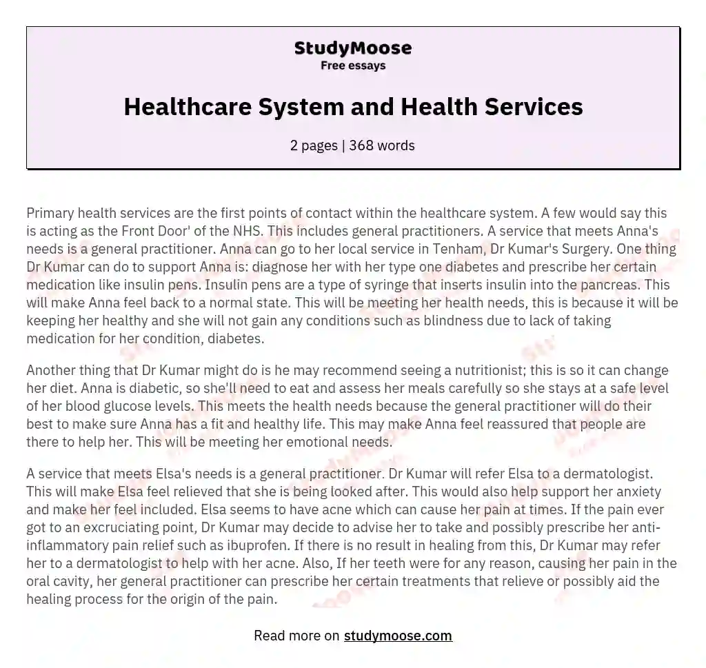 essay on healthcare system