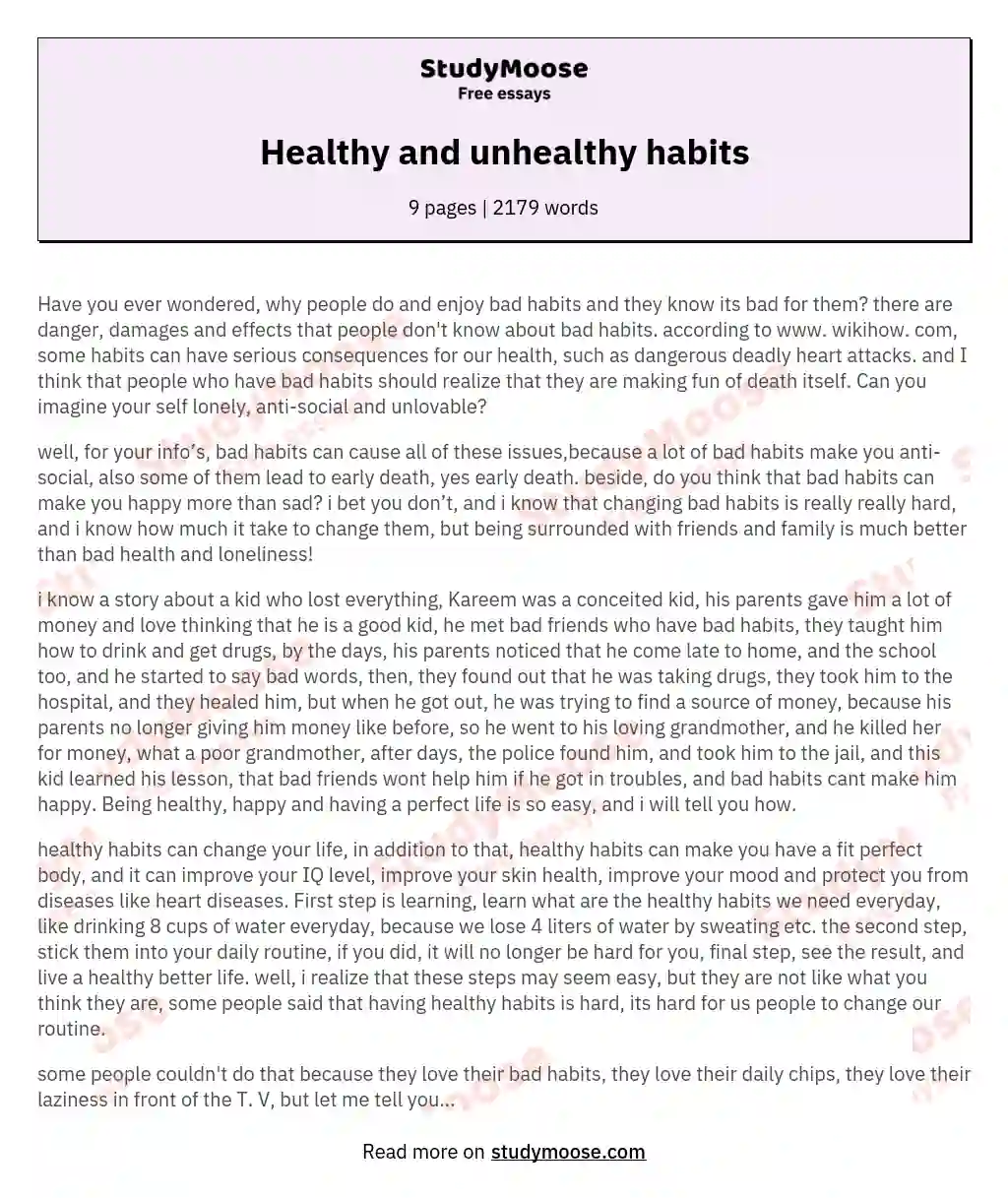 essay about healthy and unhealthy lifestyle