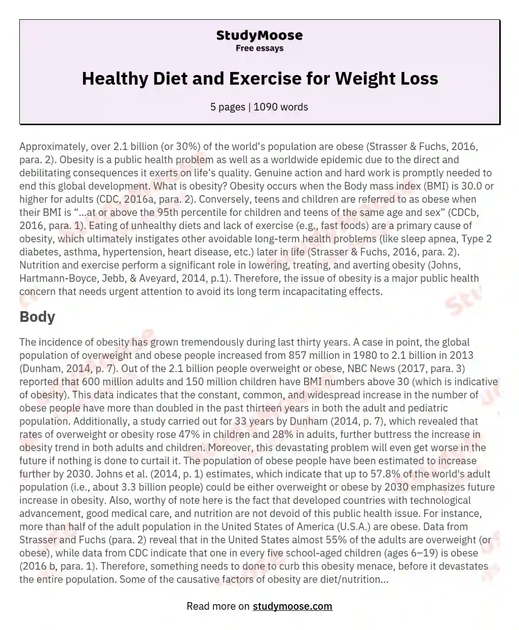 Healthy Diet and Exercise for Weight Loss