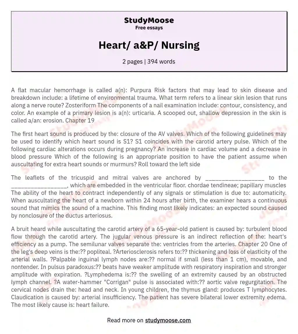 Heart/ a&amp;P/ Nursing essay