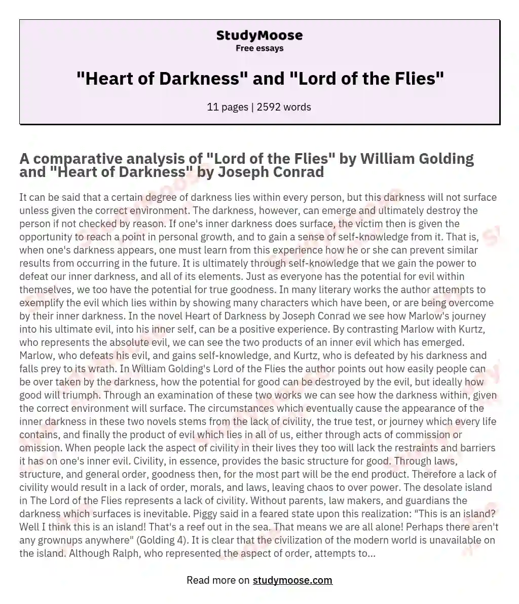 "Heart of Darkness" and "Lord of the Flies" essay