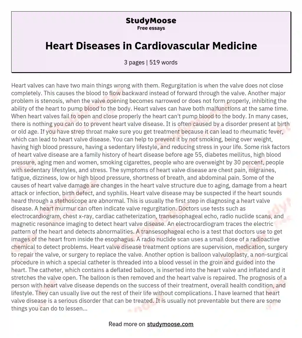 Heart Diseases in Cardiovascular Medicine essay