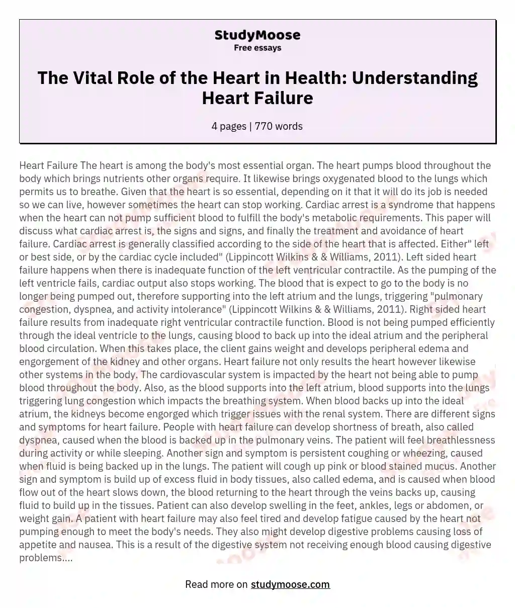 The Vital Role of the Heart in Health: Understanding Heart Failure essay