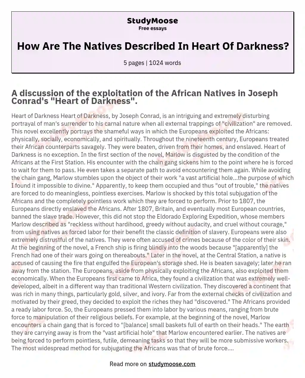 How Are The Natives Described In Heart Of Darkness? essay