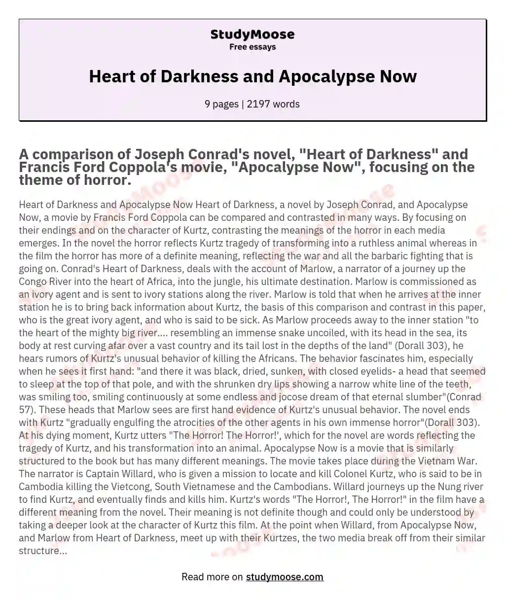 Heart of Darkness and Apocalypse Now essay