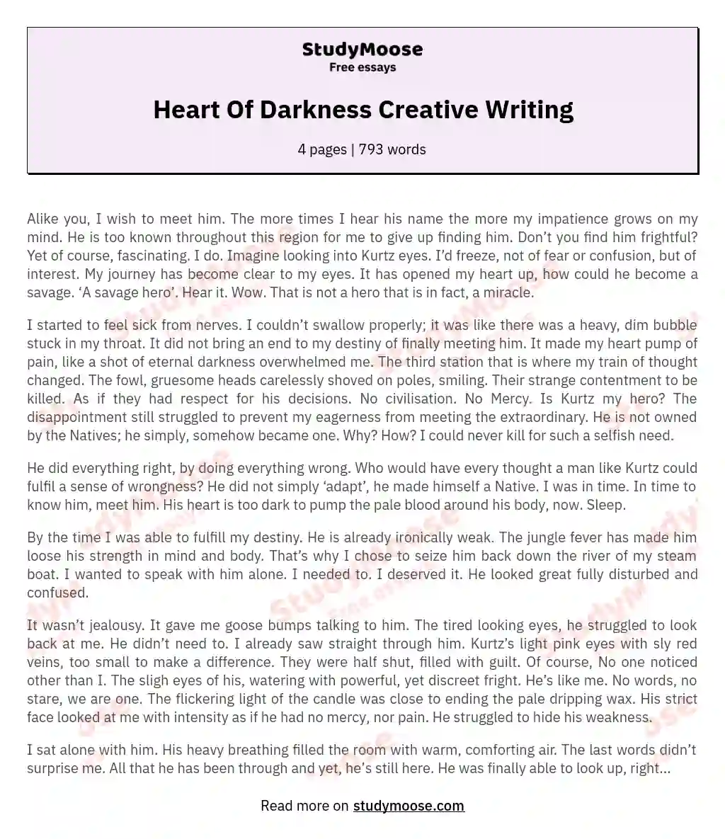 Heart Of Darkness Creative Writing essay