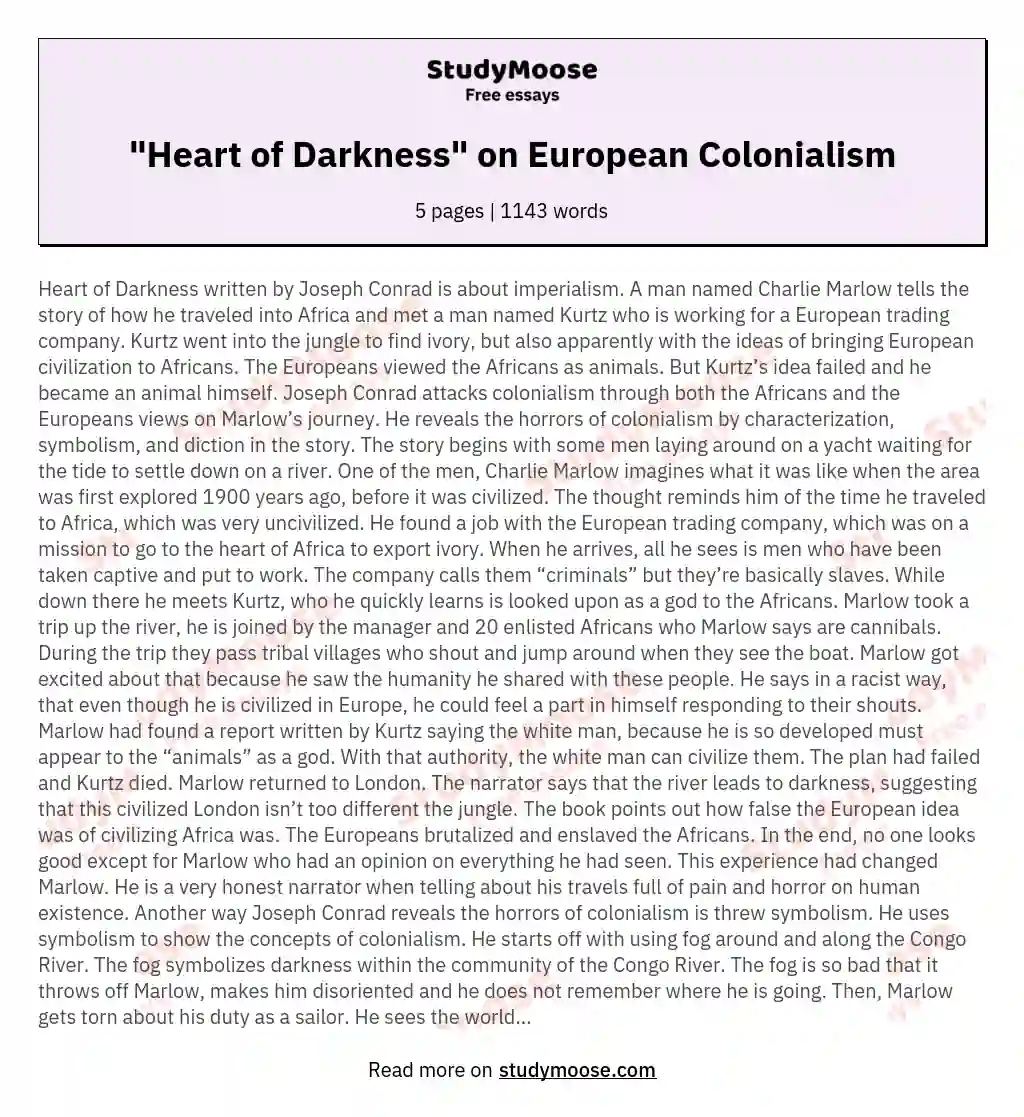 "Heart of Darkness" on European Colonialism