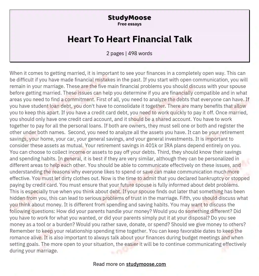 Heart To Heart Financial Talk essay