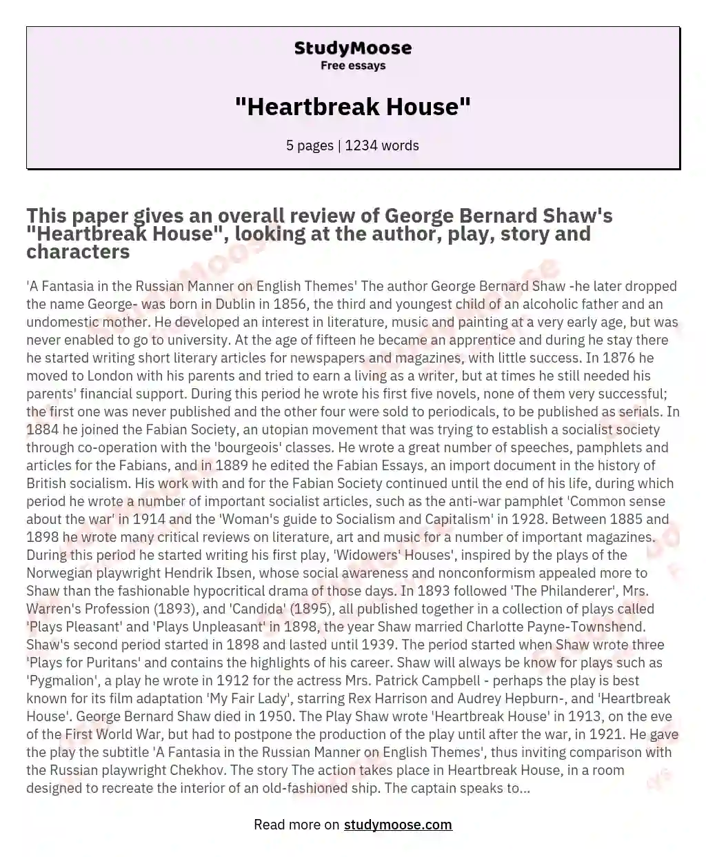 heartbreak house analysis