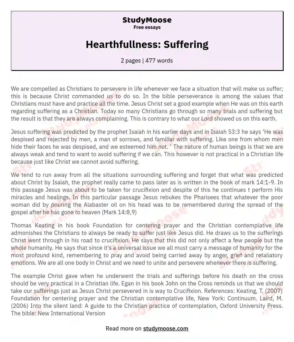 Hearthfullness: Suffering essay