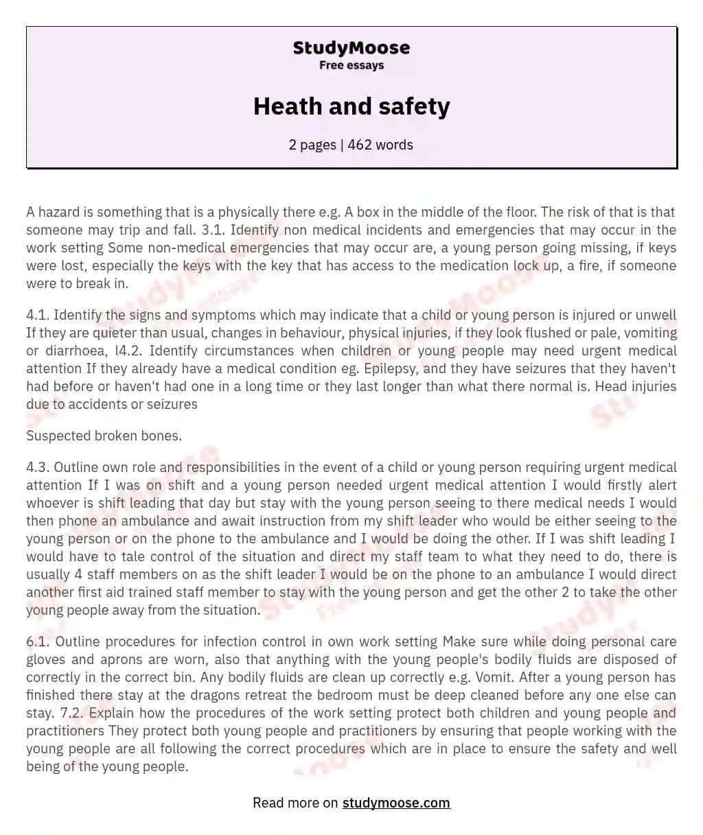 Heath and safety essay