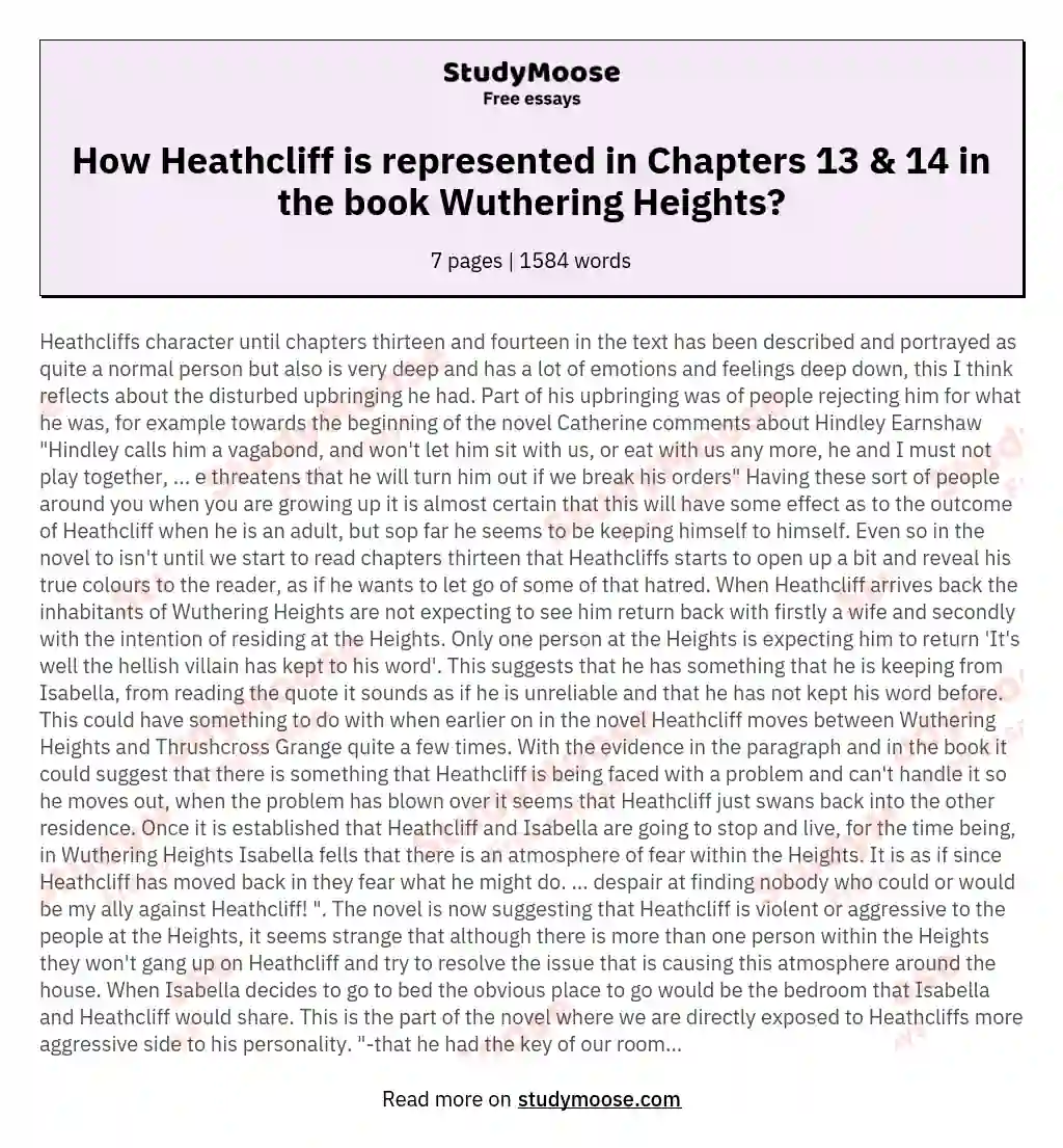 How Heathcliff is represented in Chapters 13 & 14 in the book Wuthering Heights?