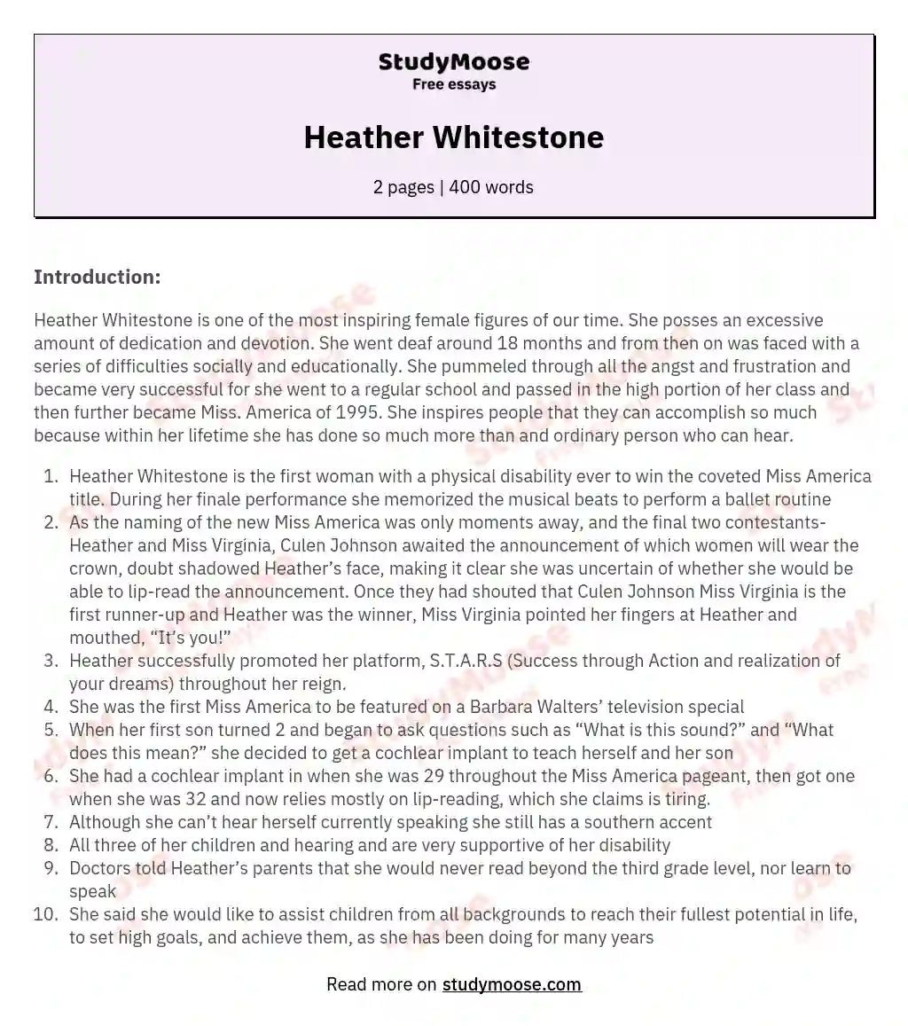 Heather Whitestone essay