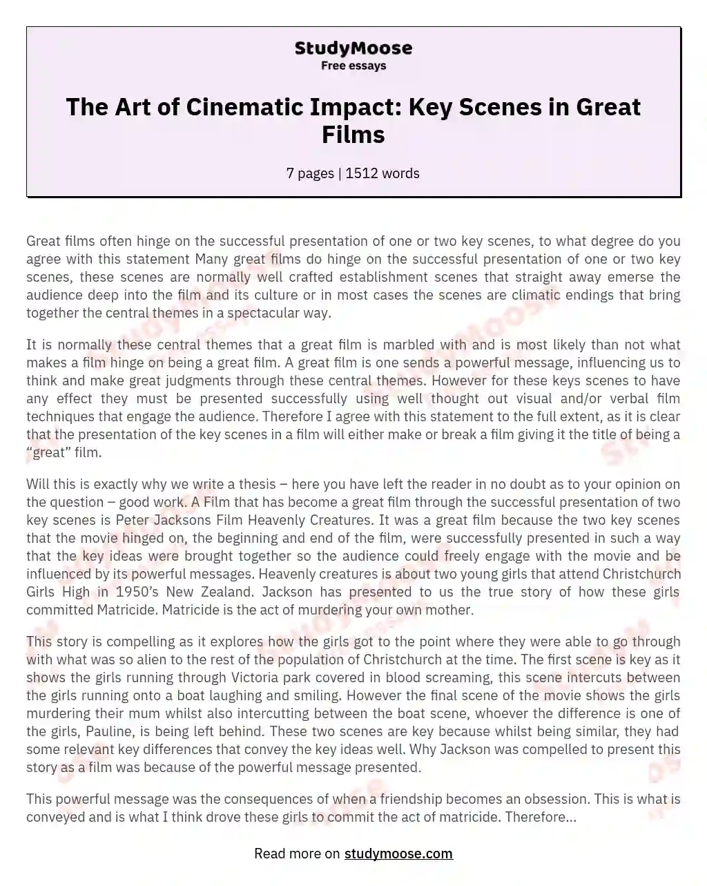 The Art of Cinematic Impact: Key Scenes in Great Films essay