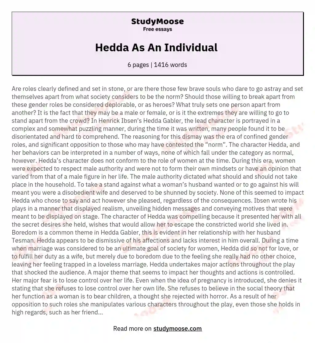 Hedda As An Individual  essay