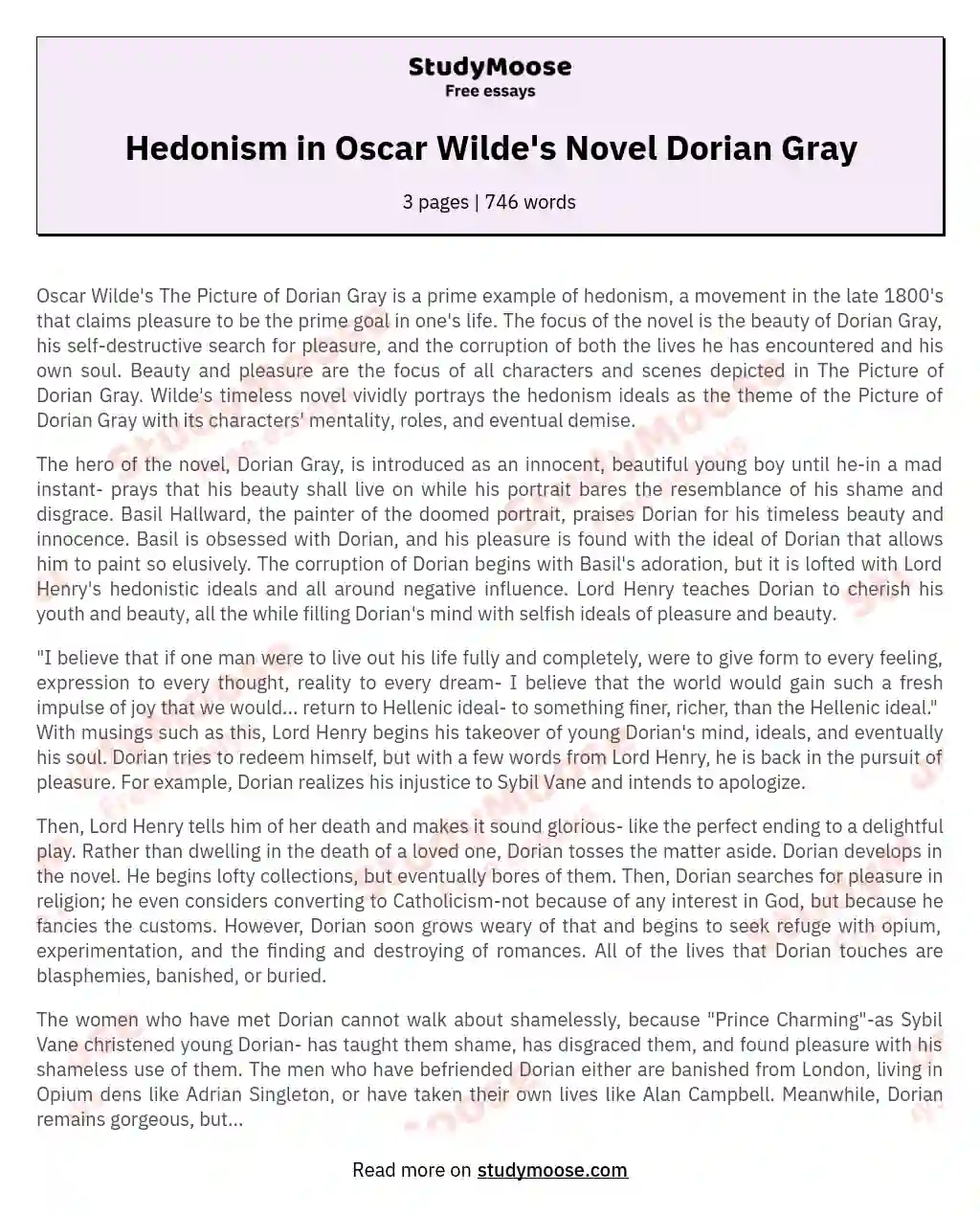 the picture of dorian gray essay