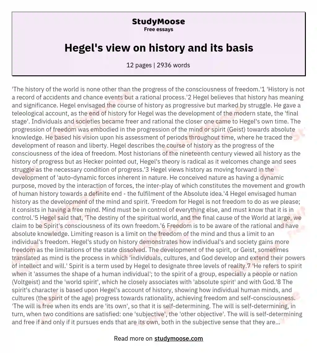 Hegel's view on history and its basis essay