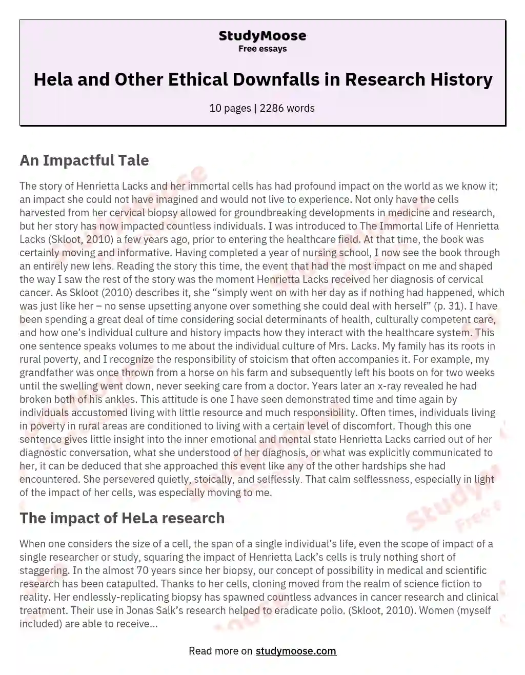 Hela and Other Ethical Downfalls in Research History essay