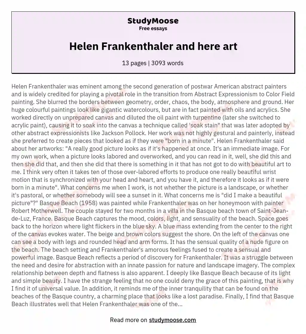 Helen Frankenthaler and here art essay