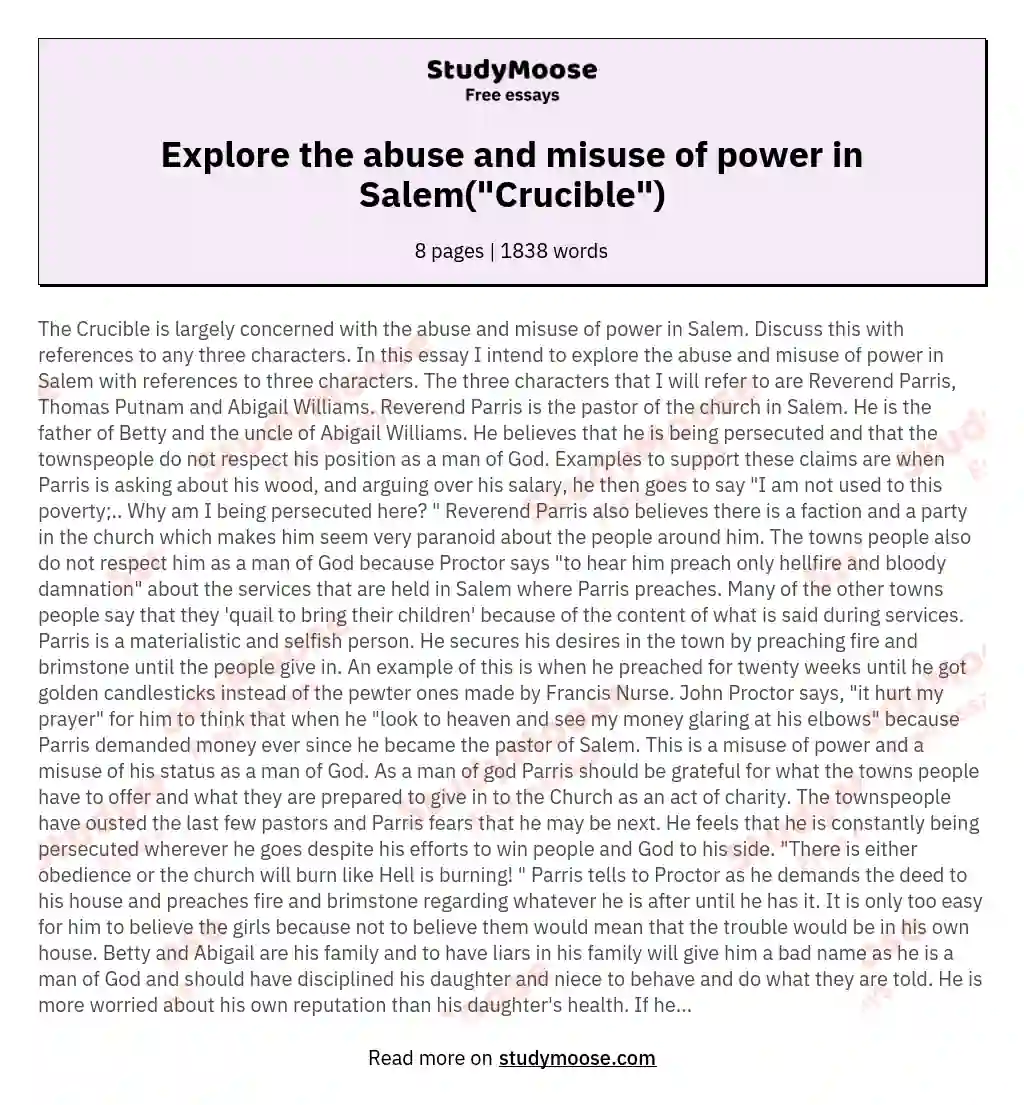 Explore the abuse and misuse of power in Salem("Crucible")