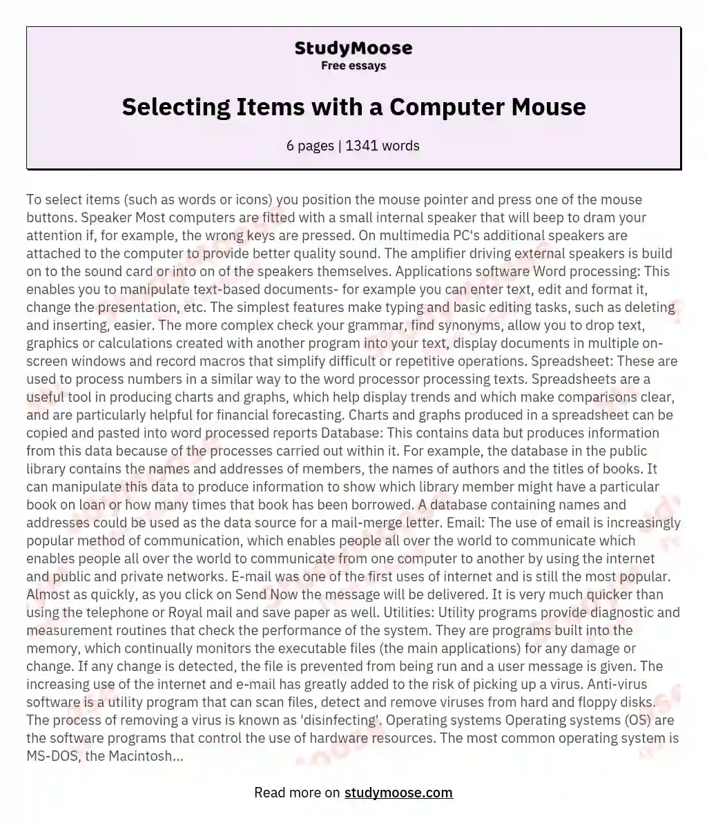 Selecting Items with a Computer Mouse essay