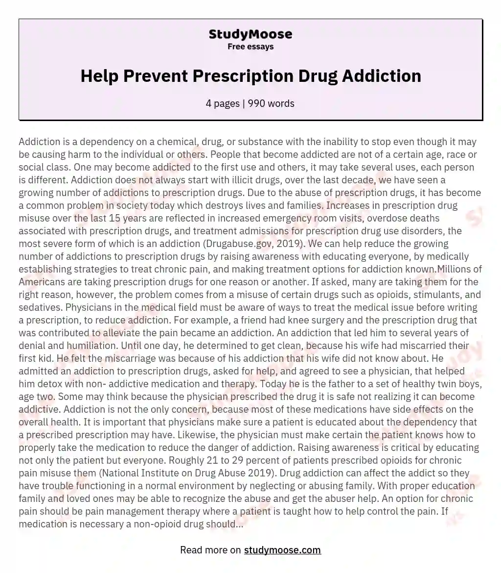 Help Prevent Prescription Drug Addiction essay