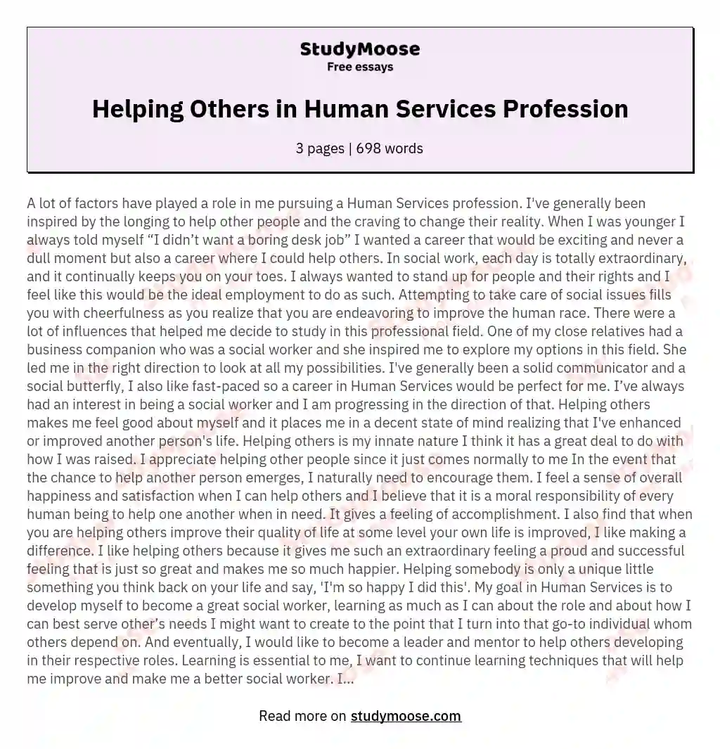 Helping Others in Human Services Profession essay