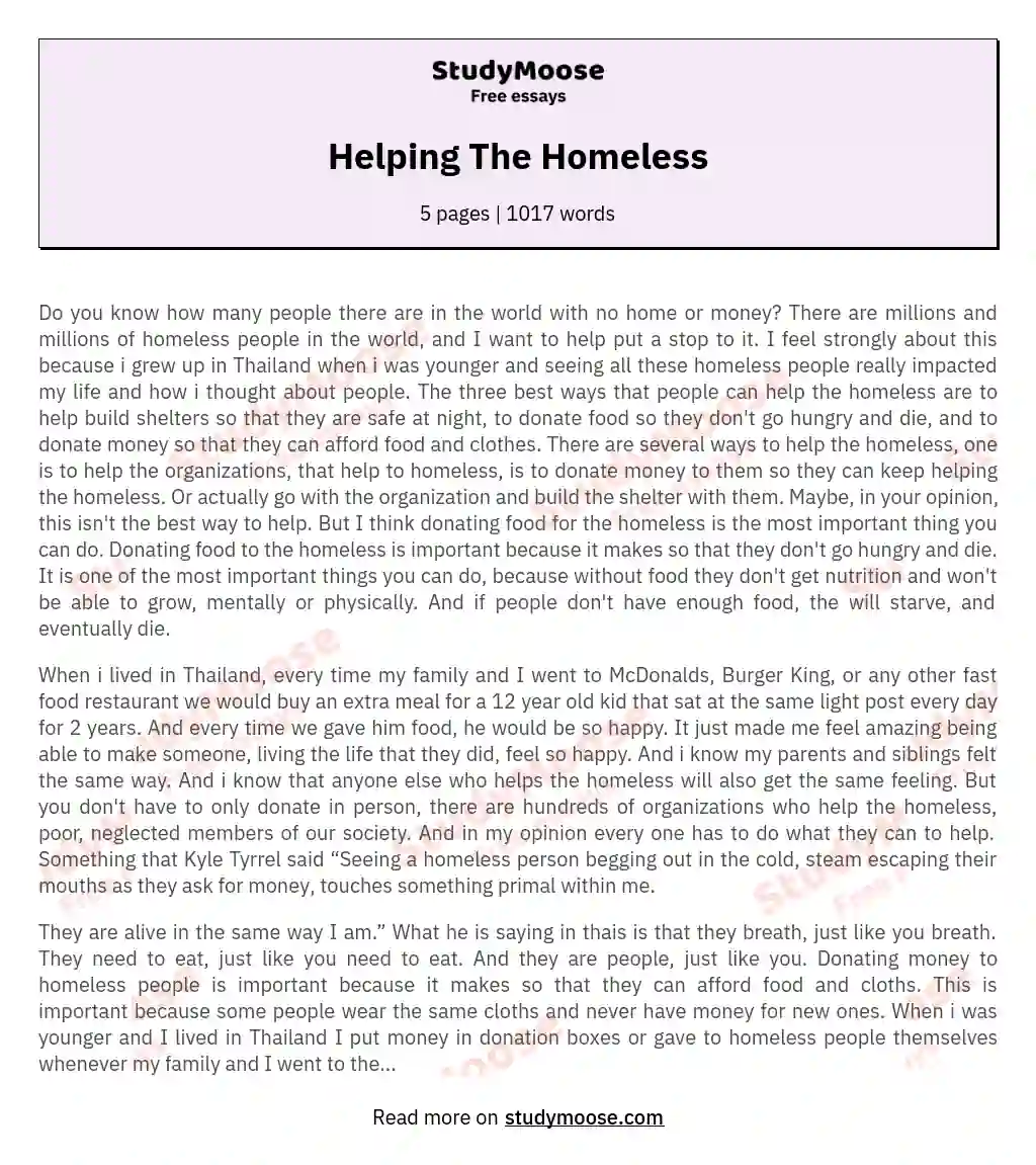 essay on helping the homeless