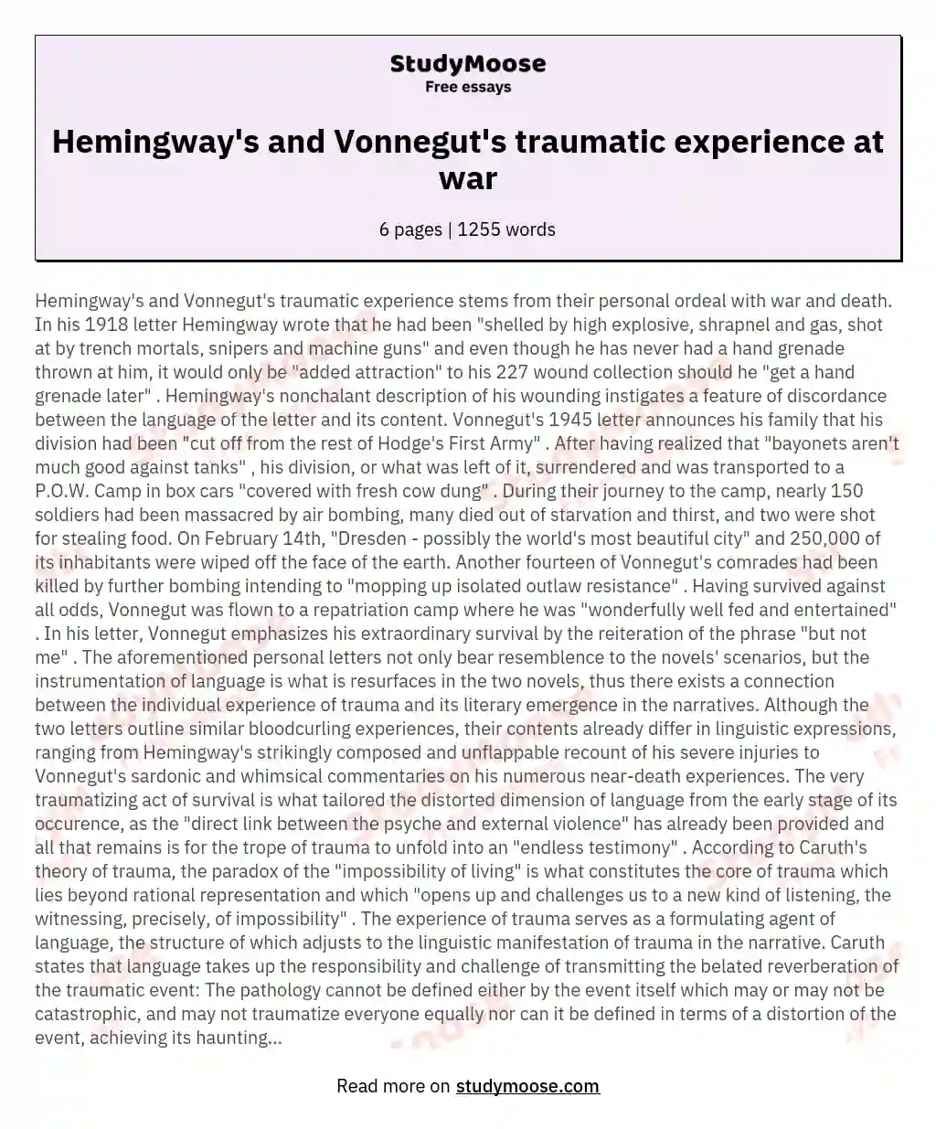 Hemingway's and Vonnegut's traumatic experience at war