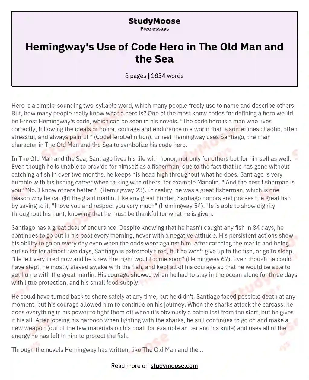 Hemingway's Use of Code Hero in The Old Man and the Sea essay