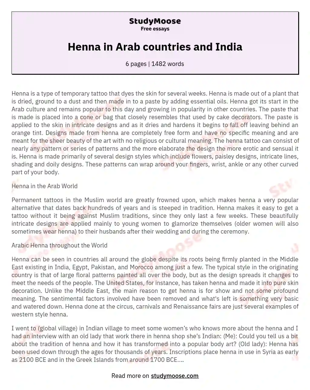 Henna in Arab countries and India essay