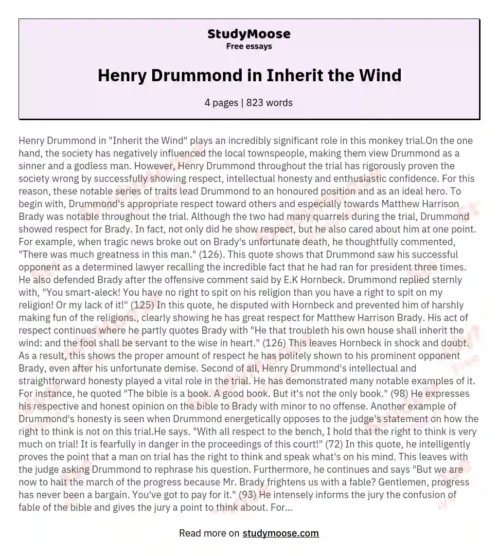 Henry Drummond in Inherit the Wind essay