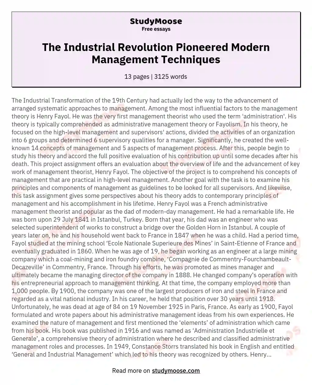 The Industrial Revolution Pioneered Modern Management Techniques essay