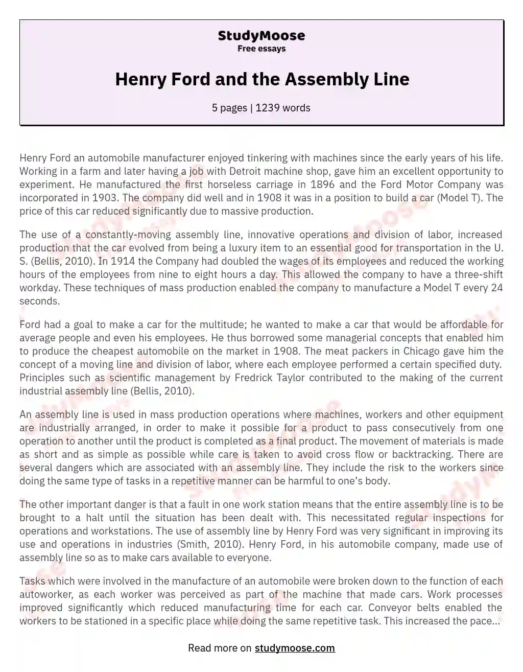 Henry Ford and the Assembly Line essay