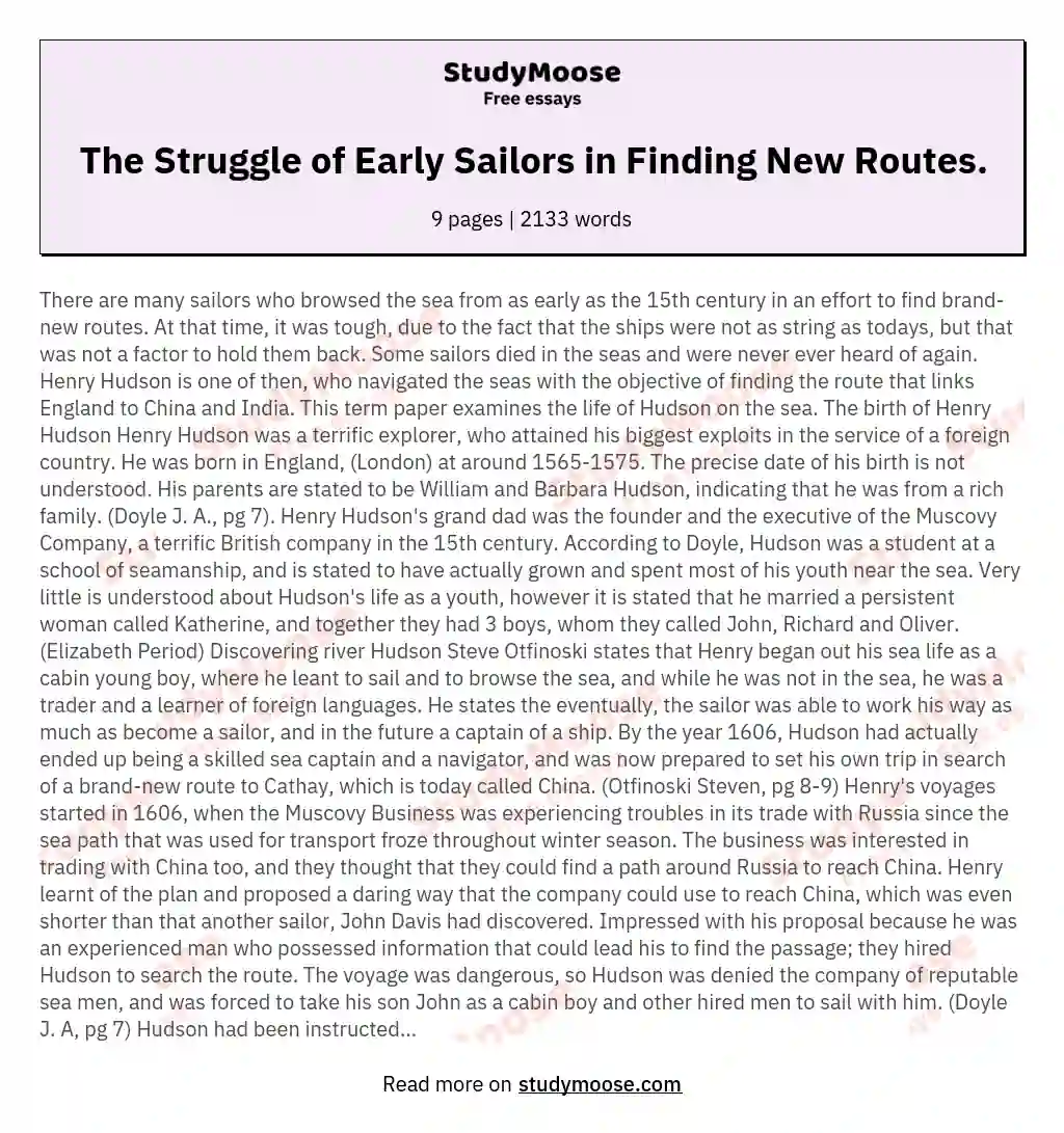 The Struggle of Early Sailors in Finding New Routes. essay