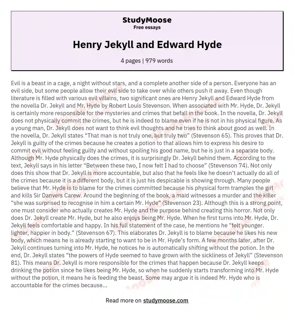 Henry Jekyll and Edward Hyde essay