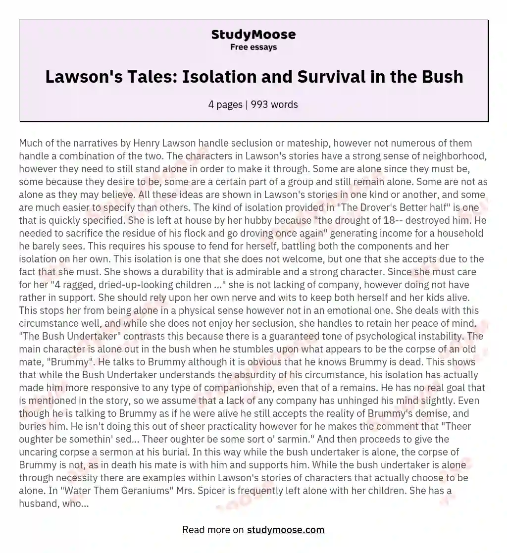 Lawson's Tales: Isolation and Survival in the Bush essay