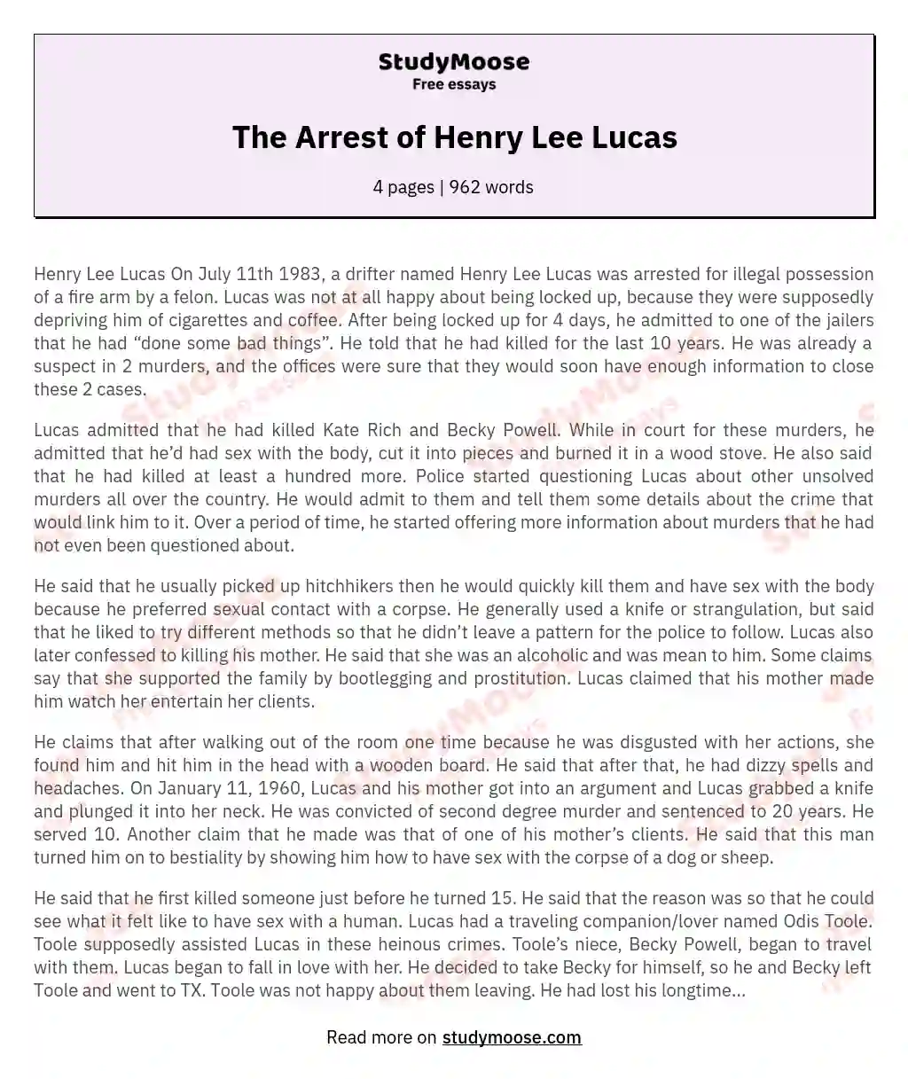 The Arrest of Henry Lee Lucas essay