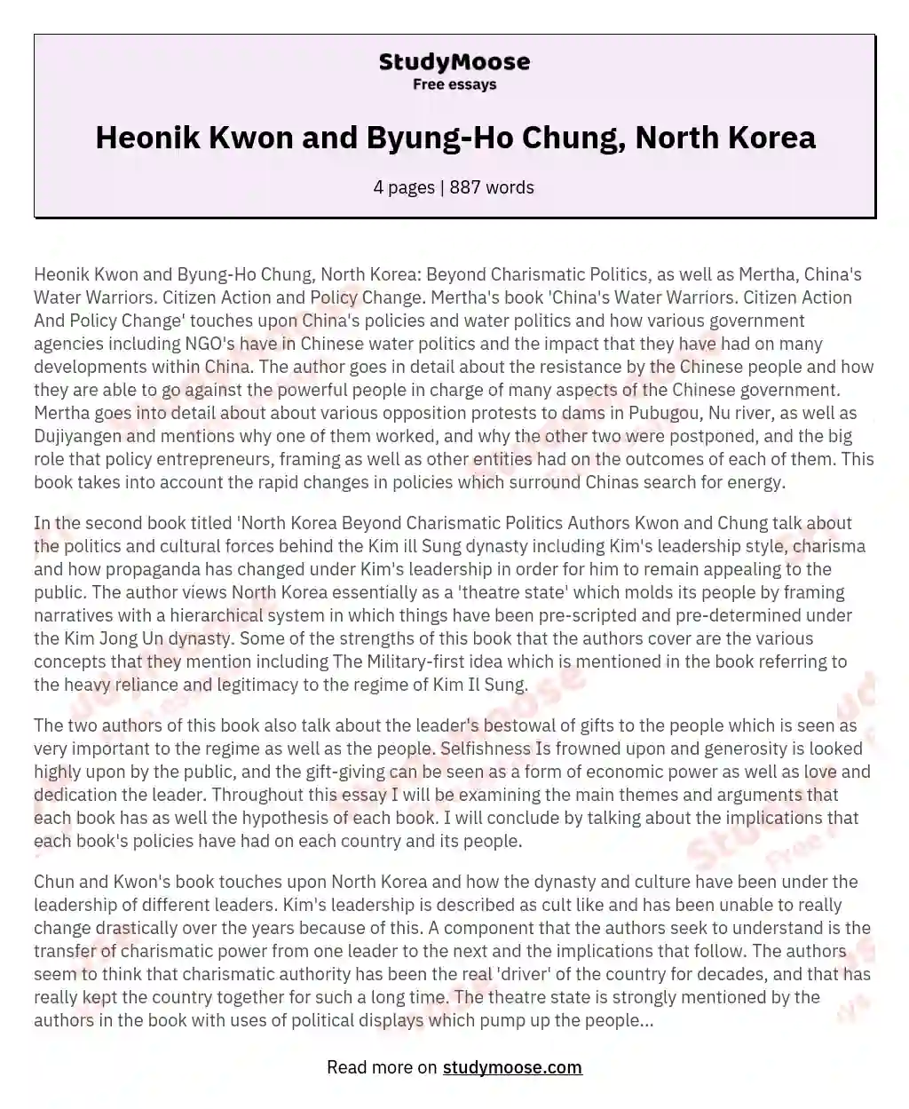 Heonik Kwon and Byung-Ho Chung, North Korea essay