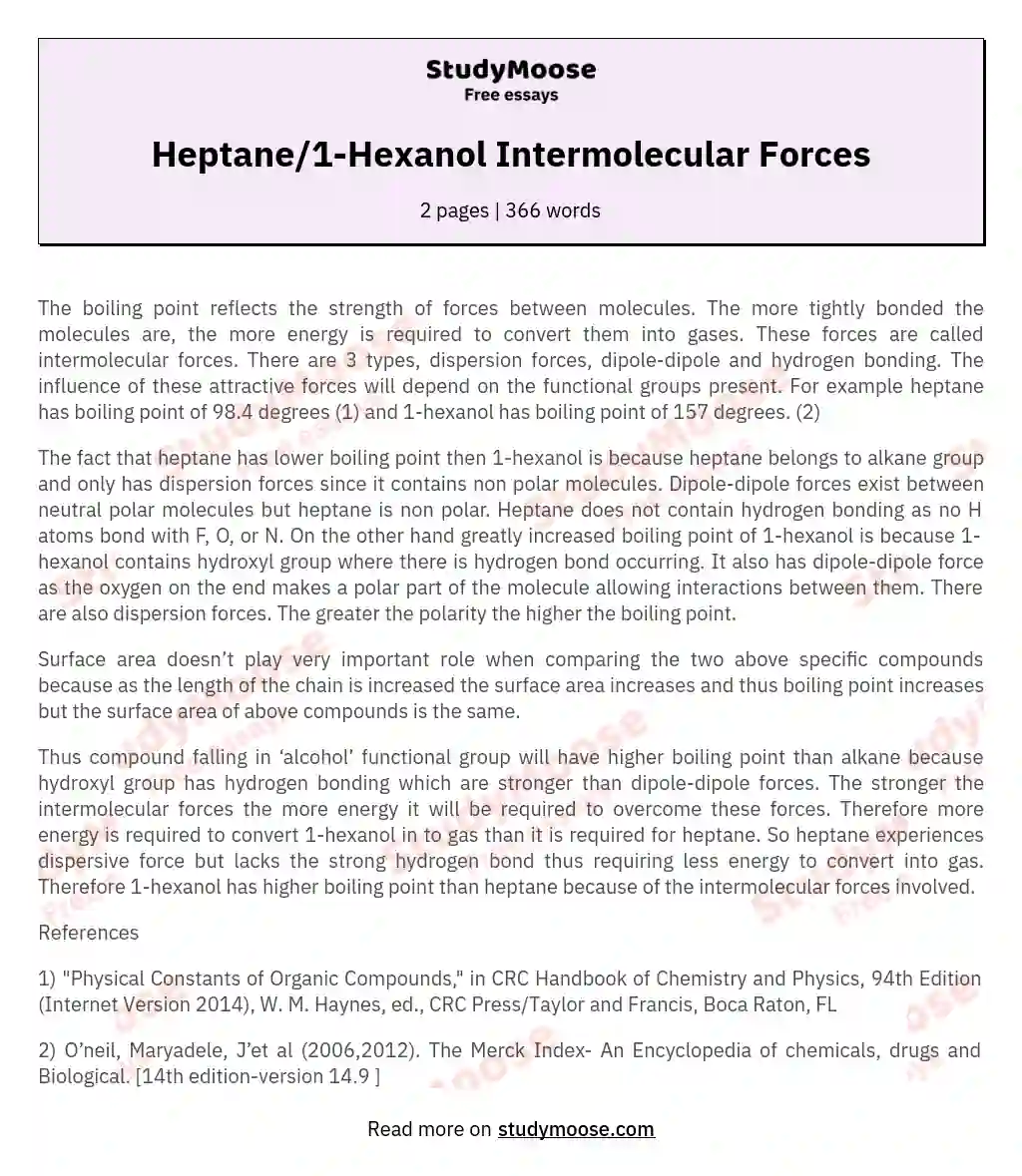 Heptane/1-Hexanol Intermolecular Forces essay