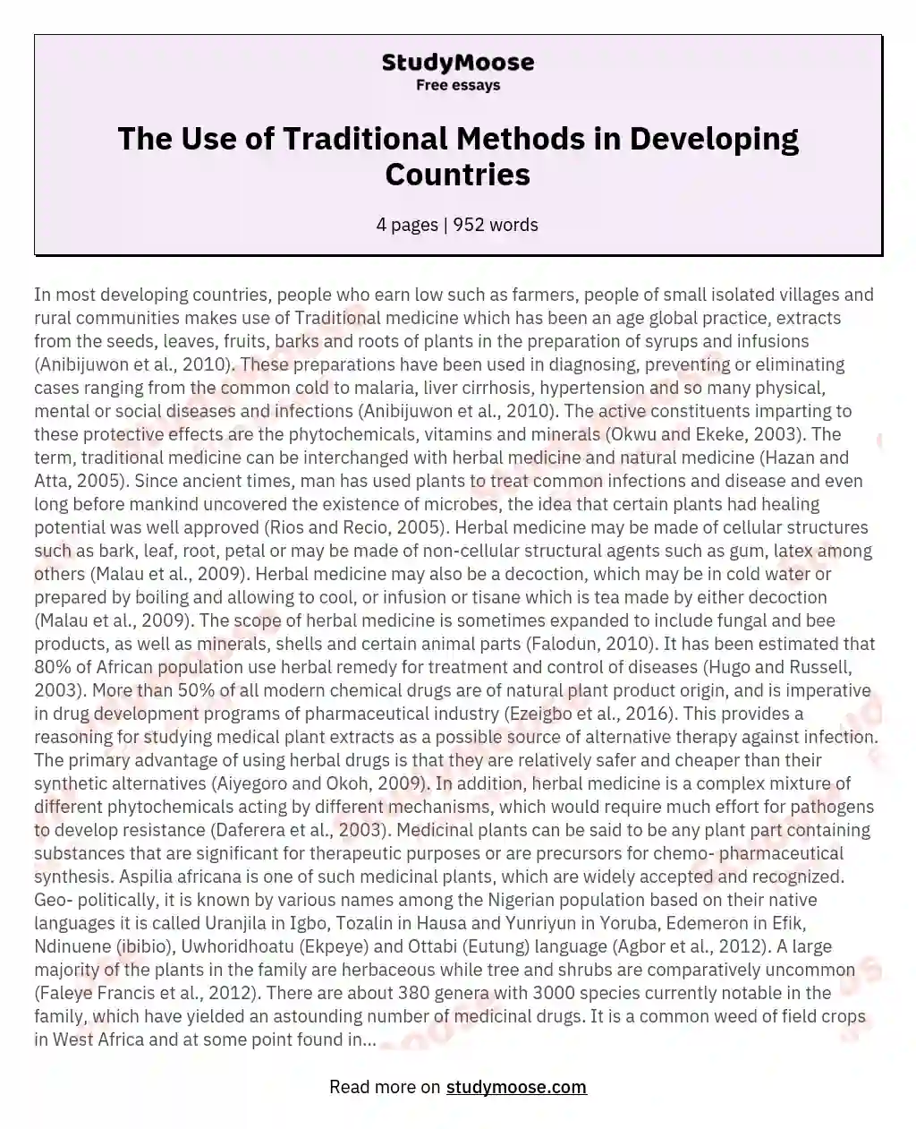 The Use of Traditional Methods in Developing Countries essay