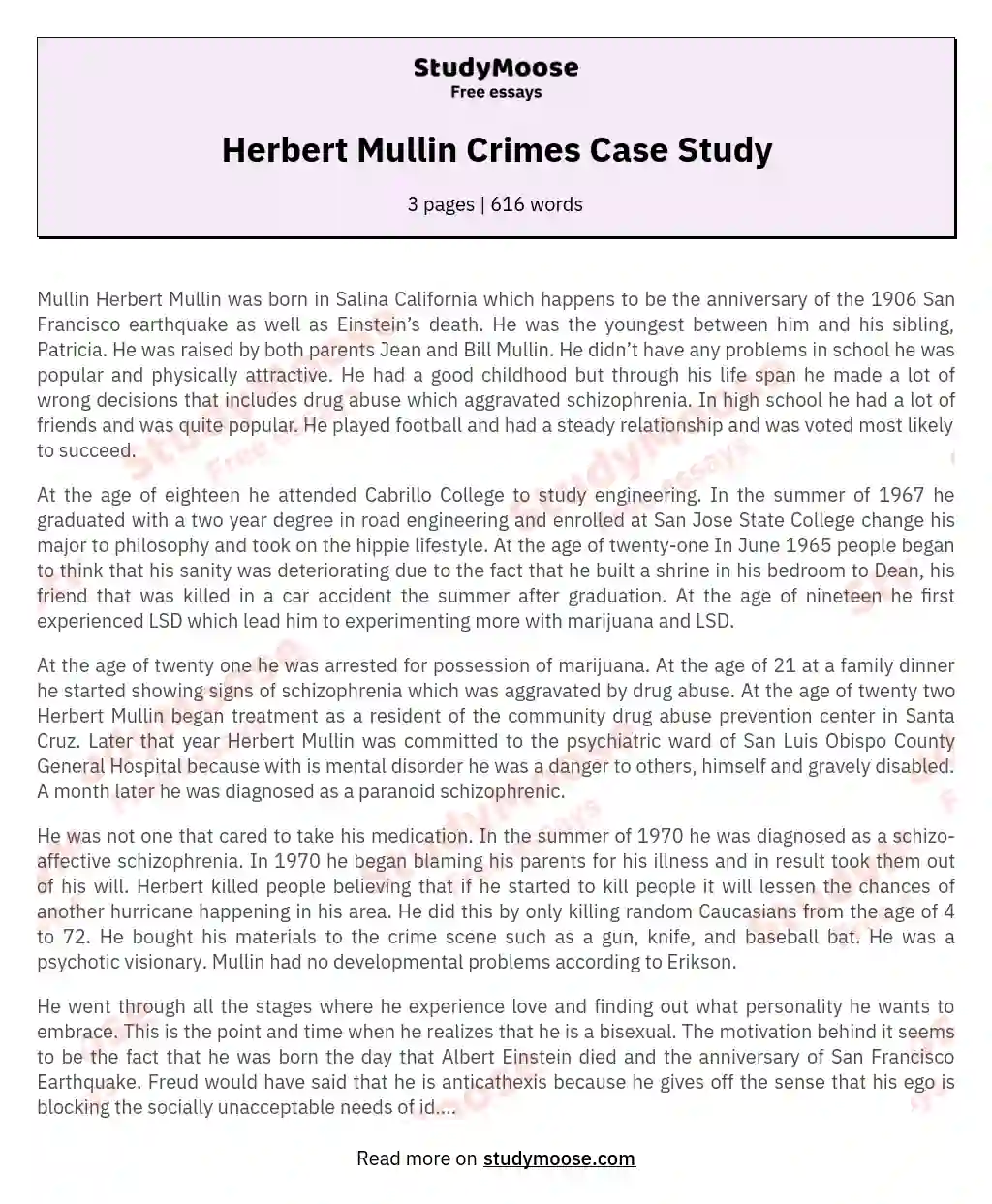 Herbert Mullin Crimes Case Study essay