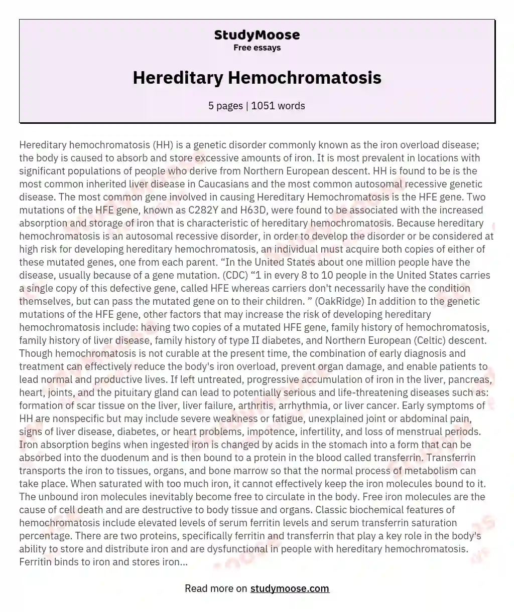 Hereditary Hemochromatosis essay