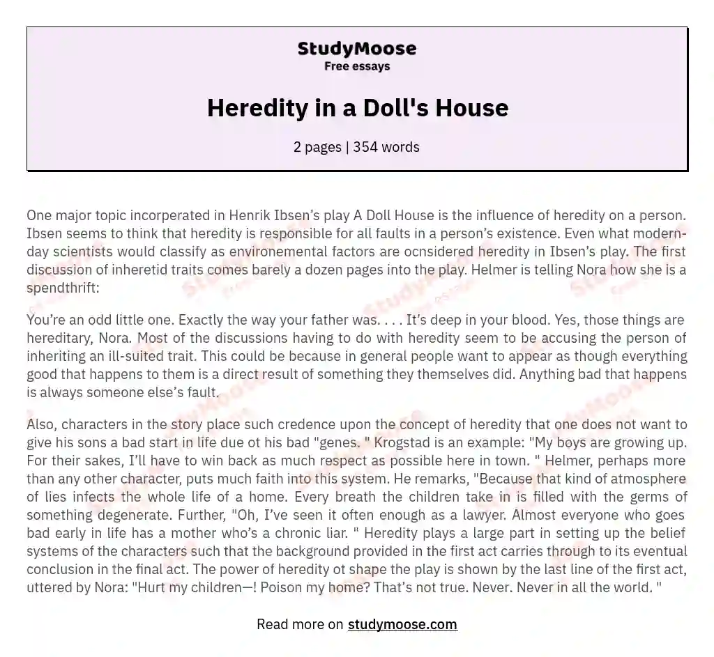 Heredity in a Doll's House essay